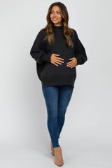 Charcoal Mock Neck Exposed Seam Maternity Sweater