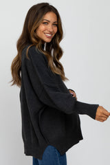 Charcoal Mock Neck Exposed Seam Maternity Sweater