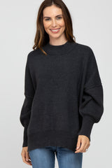 Charcoal Mock Neck Exposed Seam Maternity Sweater