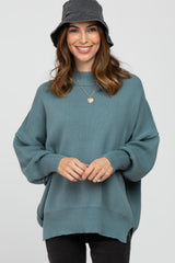 Light Teal Mock Neck Exposed Seam Sweater