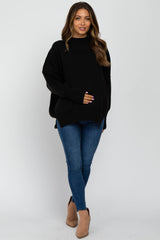 Black Mock Neck Exposed Seam Maternity Sweater