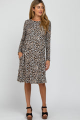 Brown Animal Print Soft Knit Maternity Dress