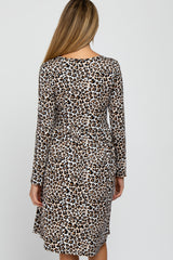 Brown Animal Print Soft Knit Maternity Dress