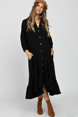 Black Button Down Hi-Low Maternity Midi Dress