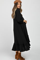 Black Button Down Hi-Low Maternity Midi Dress