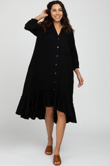 Black Button Down Hi-Low Maternity Midi Dress