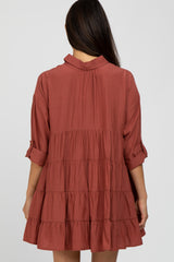 Rust Button Front Collared Dress