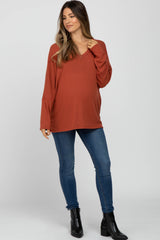 Rust V-Neck Long Sleeve Maternity Top