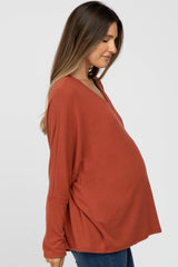 Rust V-Neck Long Sleeve Maternity Top