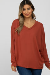 Rust V-Neck Long Sleeve Maternity Top