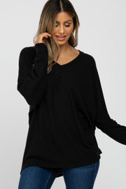 Black V-Neck Long Sleeve Top