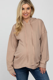 Taupe French Terry Hooded Pullover Maternity Top