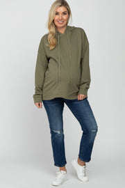 Olive French Terry Hooded Pullover Maternity Top