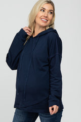 Navy French Terry Hooded Pullover Maternity Top