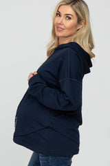 Navy French Terry Hooded Pullover Maternity Top