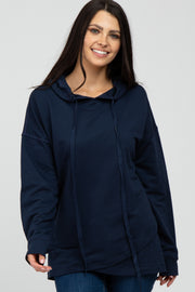 Navy French Terry Hooded Pullover Top