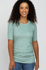 Mint Green Floral Print Ruched Maternity Top