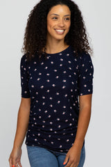 Navy Floral Print Ruched Maternity Top