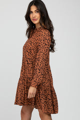 Rust Animal Print Collared Button Front Dress