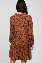 Rust Animal Print Collared Button Front Dress