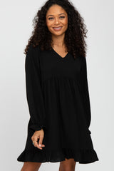 Black Ruffle Trim Long Sleeve Maternity Dress