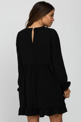 Black Ruffle Trim Long Sleeve Maternity Dress