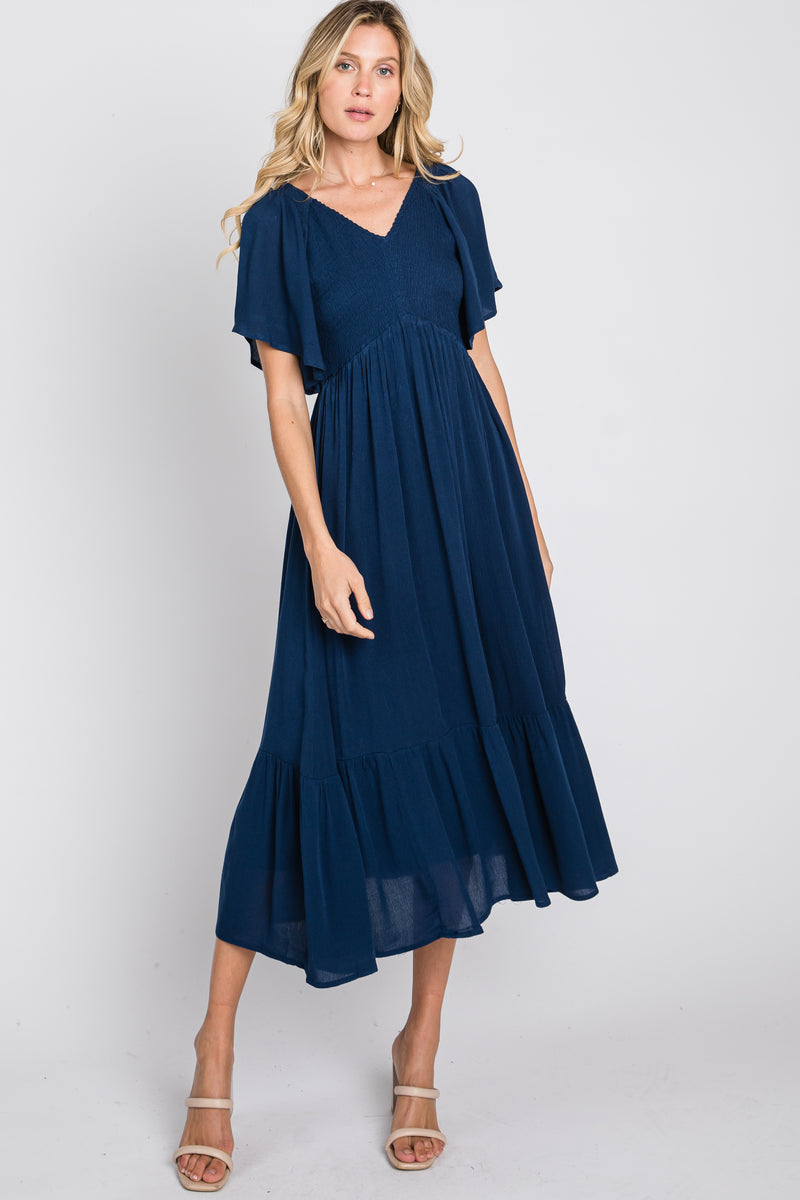 Navy Smocked Ruffle Dress – PinkBlush