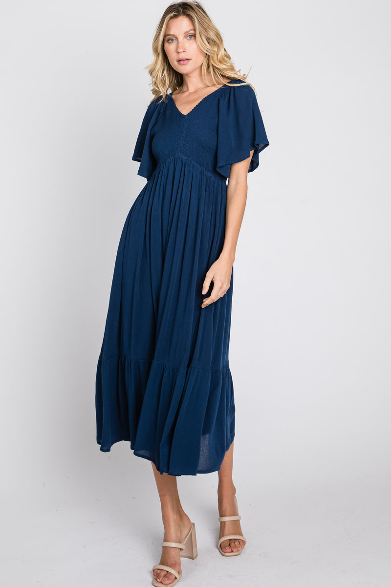 Navy Smocked Ruffle Dress – PinkBlush