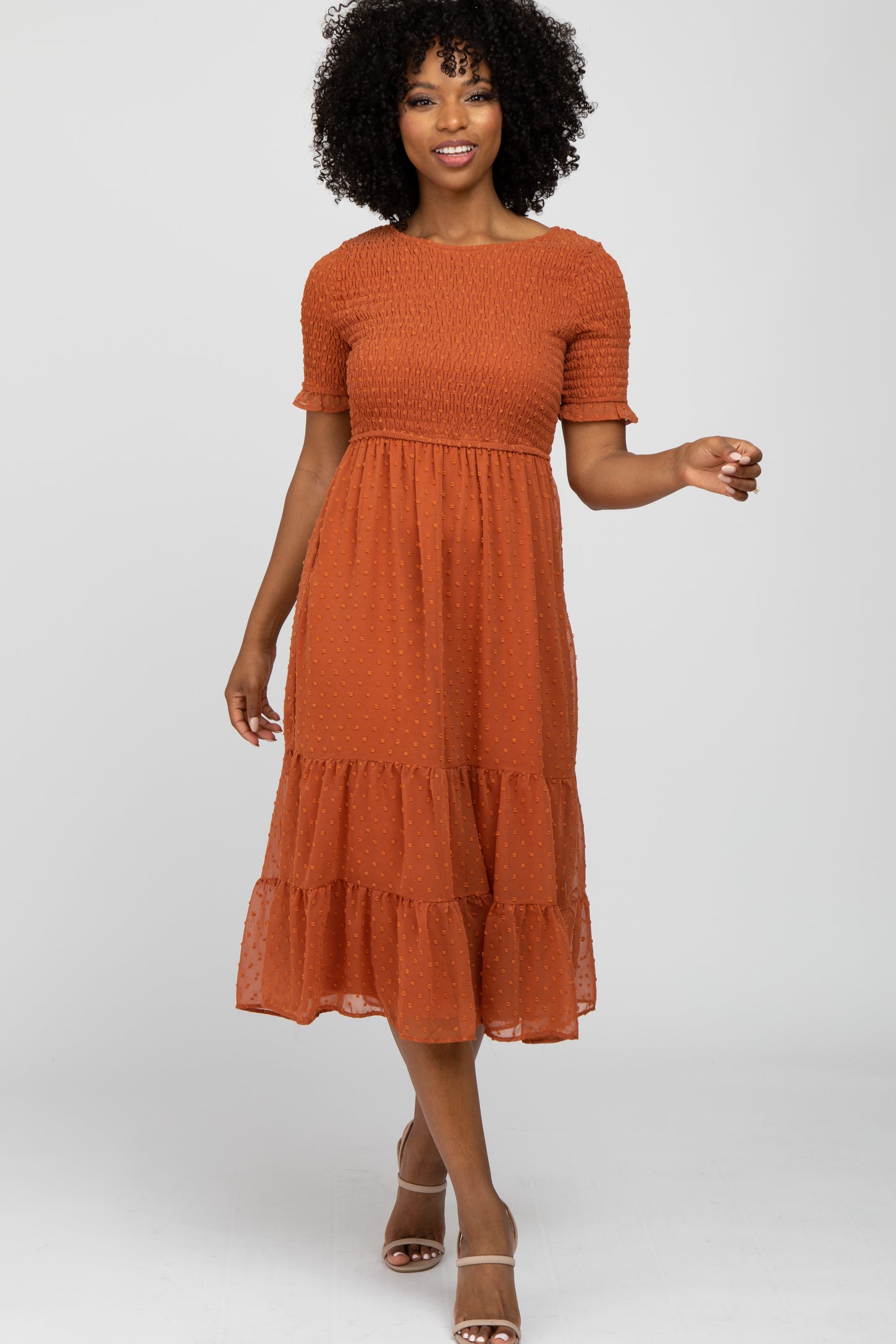 PinkBlush Rust Lace Mesh Overlay Maxi Dress