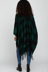 Forest Green Plaid Fringe Poncho