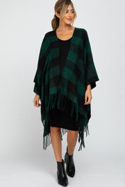 Forest Green Plaid Fringe Maternity Poncho