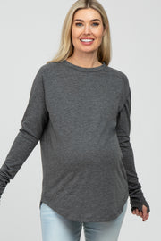 Charcoal Basic Raglan Long Sleeve Maternity Top