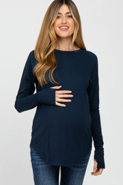 Navy Basic Raglan Long Sleeve Maternity Top