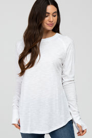 White Basic Raglan Long Sleeve Top