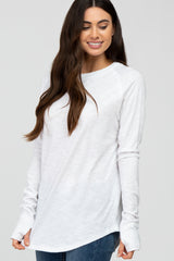 White Basic Raglan Long Sleeve Top