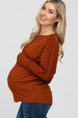 Rust Crochet Lace Dolman Sleeve Maternity Top