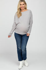 Heather Grey Crochet Lace Dolman Sleeve Maternity Top