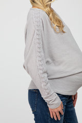 Heather Grey Crochet Lace Dolman Sleeve Maternity Top