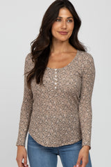 Taupe Floral Long Sleeve Top