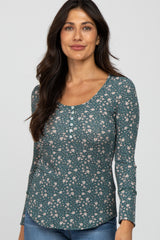 Green Floral Long Sleeve Maternity Top