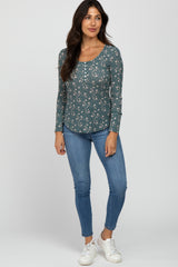 Green Floral Long Sleeve Top