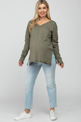 Olive Unfinished Seam Maternity Long Sleeve Top