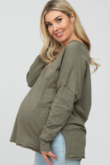 Olive Unfinished Seam Maternity Long Sleeve Top