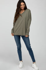 Olive Unfinished Seam Long Sleeve Top