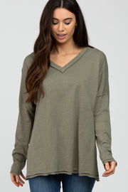 Olive Unfinished Seam Long Sleeve Top