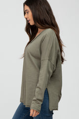 Olive Unfinished Seam Long Sleeve Top