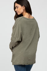 Olive Unfinished Seam Long Sleeve Top