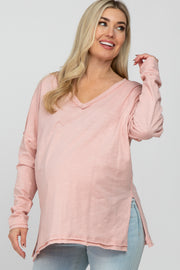 Pink Unfinished Seam Maternity Long Sleeve Top