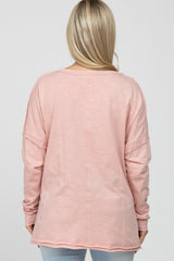 Pink Unfinished Seam Maternity Long Sleeve Top