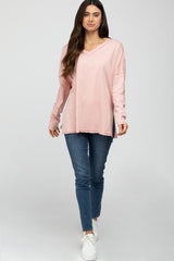 Pink Unfinished Seam Long Sleeve Top